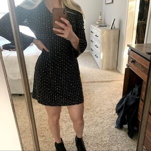 Vintage Express bell sleeve black dress geometric square print size M